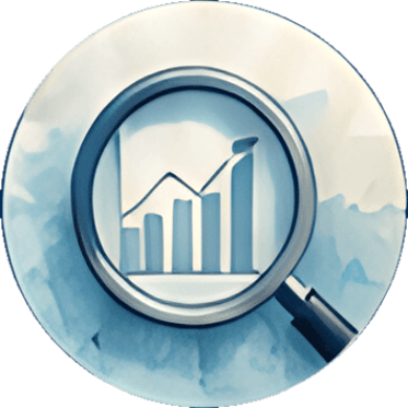 Illustration of a magnifying glass over a rising chart